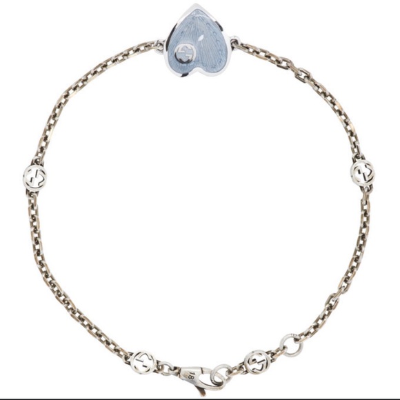 GUCCI INTERLOCKING G GG 925 SILVER HEART CHARM PENDANT ENAMEL BRACELET like new - Picture 14 of 16